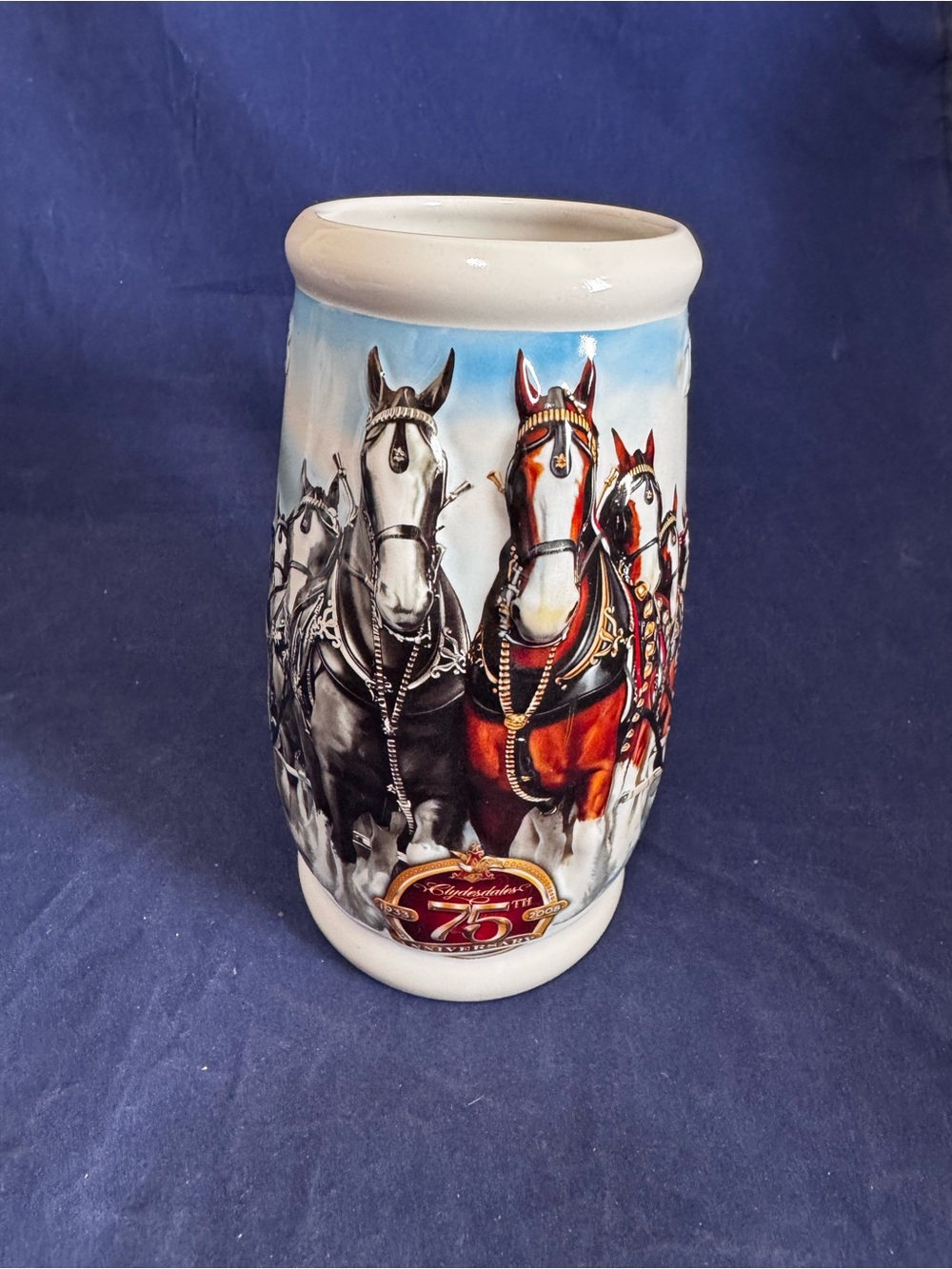 Budweiser Holiday Beer Mug Christmas Stein 2008 75th Anniversary Clysdales
